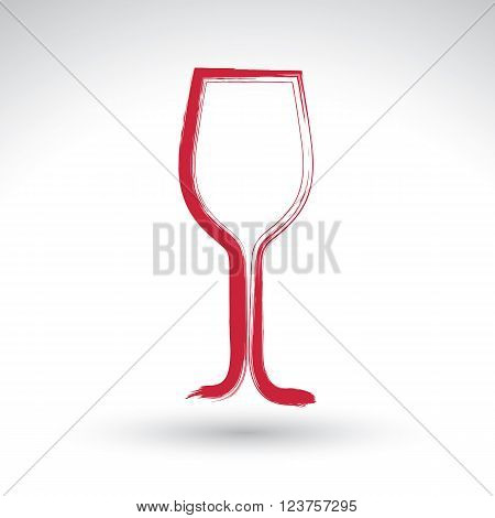 Hand drawn simple empty wineglass brush drawing tulip goblet icon hand-painted glass of wine isolated on white background.