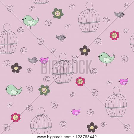 Seamless pattern of cell and birds, vector illustration
