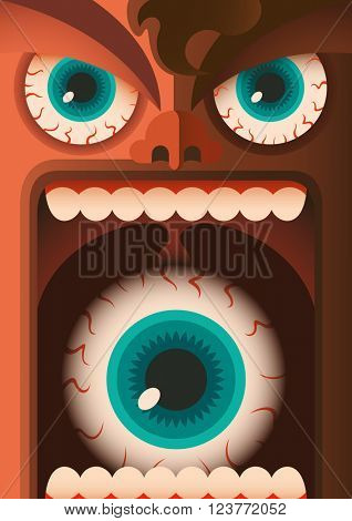 Comic portrait of freaky guy. Vector illustration.