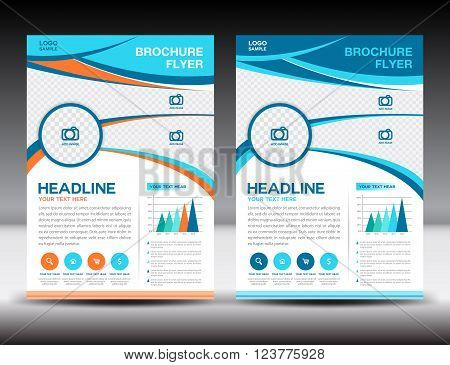 Set of Vector flyer template designs For business. Cover design magazine. Leaflet blue background infographics