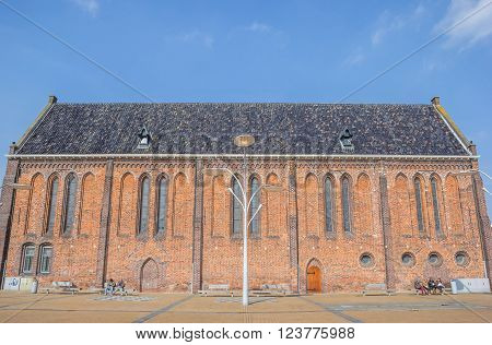 WINSCHOTEN, NETHERLANDS - MARCH 26, 2016: Reformed or Vitus church on the market square in Winschoten, Netherlands