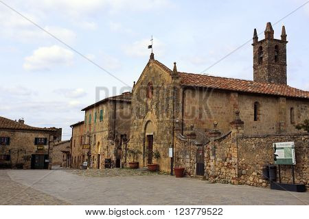 MONTERIGGIONI ITALY - APRIL 11 the fort of Monteriggioni was an important defensive line for the city of Siena during the medieval period in Tuscany on April 11 2015