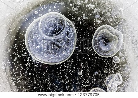 abstract air bubbles inside the ice macro closeup image