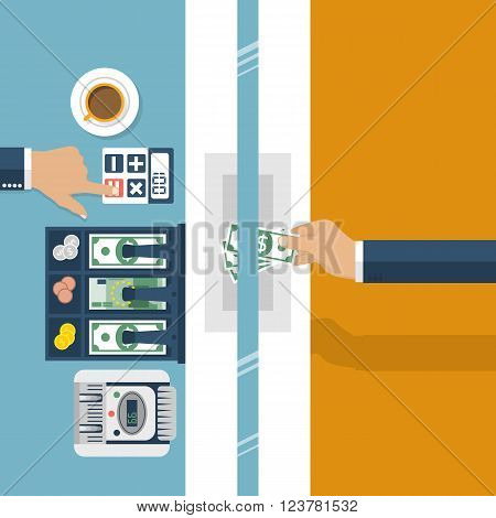 Cashier In Bank. Worker Bank, Financial Specialist.
