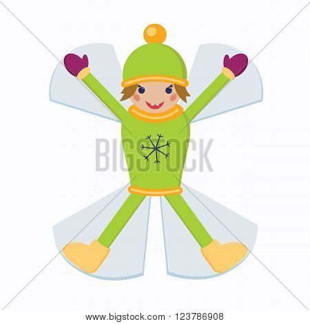Kid making a snow angel whinter illustration
