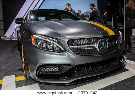 NEW YORK - March 23: A Mercedes AMG C 63 Coupe Edition 1 at the 2016 New York International Auto Show during Press day,  public show is running from March 25th through April 3, 2016 in New York, NY.