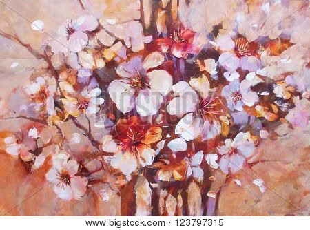 Almonds blossom handmade oil painting on canvas