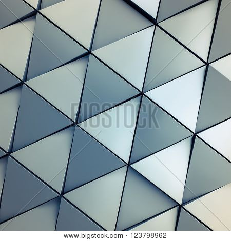 Abstract close-up view of modern aluminum ventilated triangles on facade