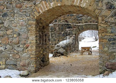Sigulda, Latvia - March 17, 2012: Renewed Ruins Of Sigulda Old Castle. Sigulda Old Castle Was Built