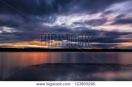 Sunset over Volga River in Nizhniy Novgorod.