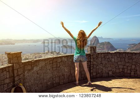 girl tourist with a backpack on the background Rio de Janeiro. view on Pao de Acucar
** Note: Soft Focus at 100%, best at smaller sizes