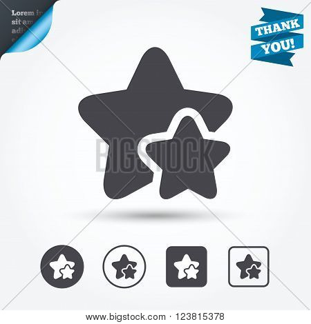 Star icon. Favorite sign. Best rated symbol. Circle and square buttons. Flat design set. Thank you ribbon.
