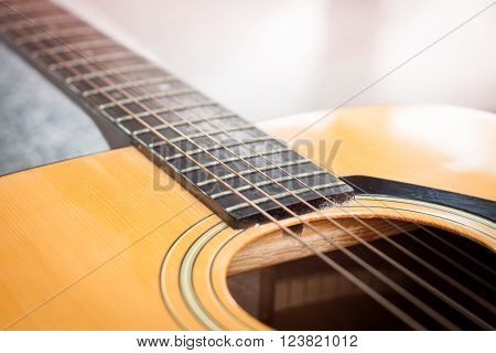 Close up acoustic guitar detail, stock photo
** Note: Shallow depth of field