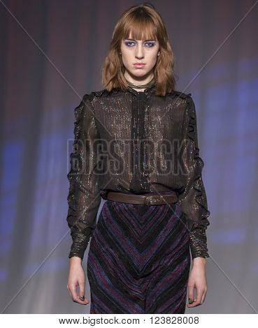 New York City USA - February 13 2016: Teddy Quinlivan walks the runway during the Jill Stuart Women's show as a part of Fall 2016 New York Fashion Week