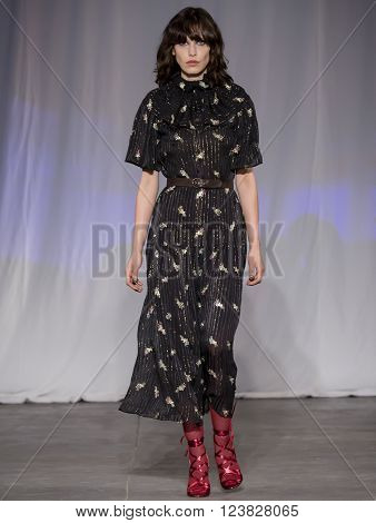 New York City USA - February 13 2016: Lorelle Rayner walks the runway during the Jill Stuart Women's show as a part of Fall 2016 New York Fashion Week
