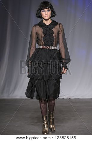 New York City USA - February 13 2016: Heather Kemesky walks the runway during the Jill Stuart Women's show as a part of Fall 2016 New York Fashion Week