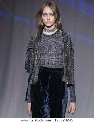 New York City USA - February 13 2016: Lia Pavlova walks the runway during the Jill Stuart Women's show as a part of Fall 2016 New York Fashion Week