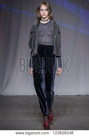 New York City USA - February 13 2016: Lia Pavlova walks the runway during the Jill Stuart Women's show as a part of Fall 2016 New York Fashion Week