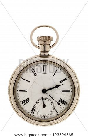 Vintage pocket watch on a white background.