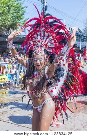BARRANQUILLA COLOMBIA - FEB 07 : Participant in the Barranquilla Carnival in Barranquilla Colombia on February 07 2016. Barranquilla Carnival is one of the biggest carnival in the world