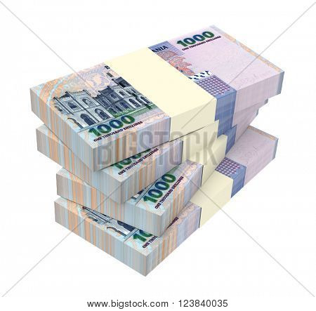 Tanzanian shilling bills isolated on white background. 3D illustration.