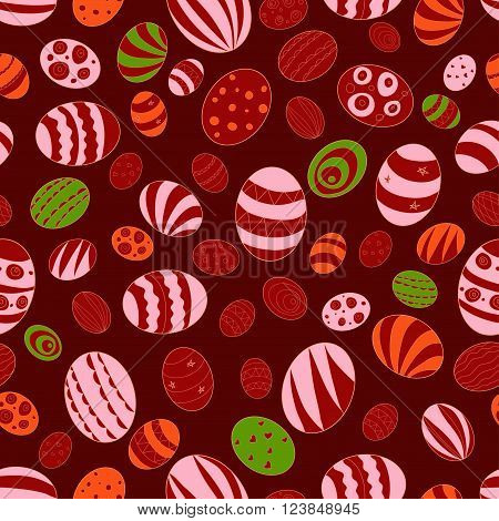The pattern of Easter eggs on a dark-red background