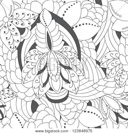 stock vector seamless doodle black and white floral pattern. orient. abstract background