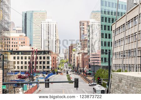 Denver, Colorado - May 4, 2015 : Skyscrapers in a mile high Denver downtown Colorado USA