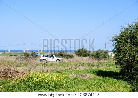 Famagusta Northern Cyprus - March 21 2016: United Nation car in Buffer Zone close to Famagusta