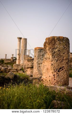 Pillars in a row in Salamis located in eastern part of Cyprus, Northern Cyprus