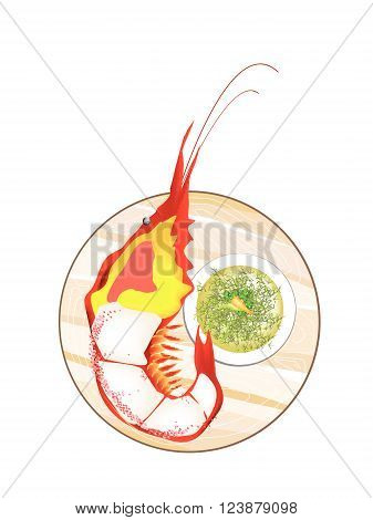 Thai Cuisine Grilled Giant River Prawn with Spicy and Sour Sauce. One of The Most Popular Food in Thailand.