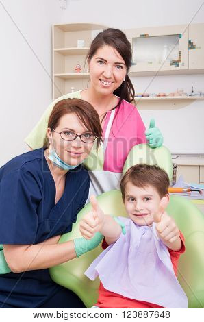 Child Patient And Dental Team Showing Like Or Thumbsup