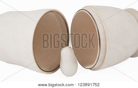 Open large nested doll with a little nested doll (isolated on white) - symbolizing birth of a child or child and family