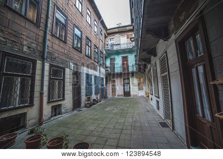 The Typical Old Courtyard in the Historic City of Budapest in Hungary