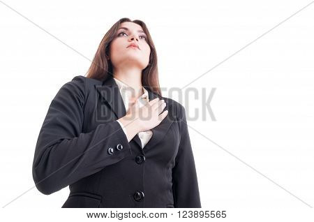 Honesty, Patriotism And Devotion Gesture Made By Young Woman
