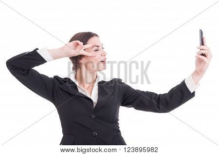 Young, Beautiful Business Woman Taking A Selfie With Smartphone