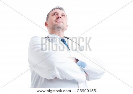 Hero Shot In Low Angle Of Young Doctor Or Medic