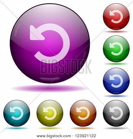 Set of color Undo changes glass sphere buttons with shadows.