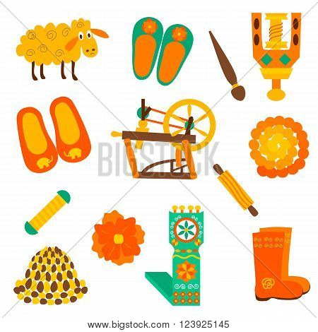 Seamless texture with wool handmade. Vector illustration of felted goods and felting over white.