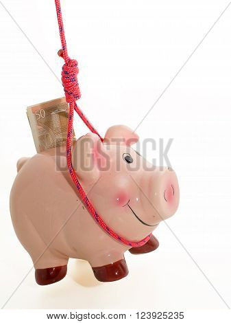 suicide of piggybank 
metaphor of financial crisis