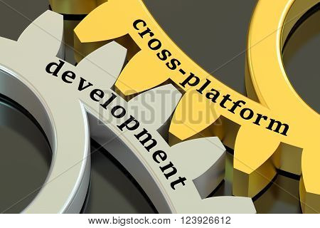 Cross-platform Development concept on the gearwheels 3D rendering