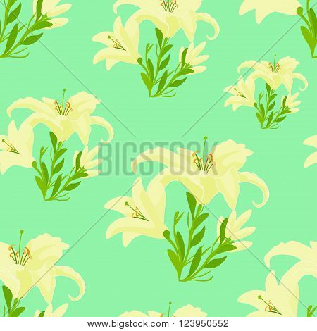 Lily seamless pattern vector illustration of green and light yellow in color