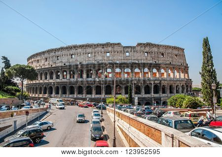 ROME ITALY - JUNE 6: Car Parking overlooking the Colosseum on 6 june 2012