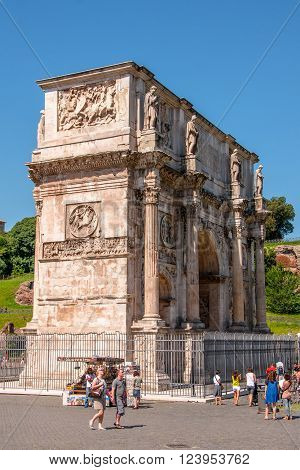 ROME ITALY - JUNE 6: The triumphal arch of Constantine in Rome on 6 june 2012