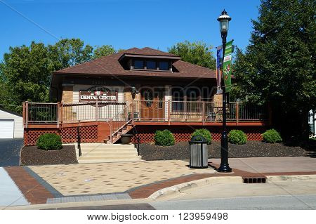 PLAINFIELD, ILLINOIS / UNITED STATES - SEPTEMBER 20, 2015: One may have one's teeth examined at the Plainfield Family Dental Center in downtown Plainfield.