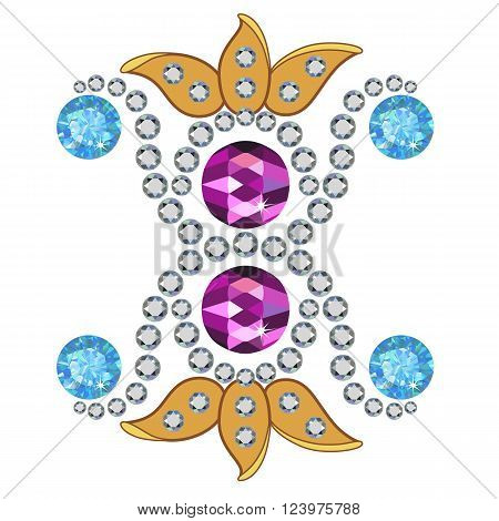 Gold & gemstones brooch isolated on white background vector illustration