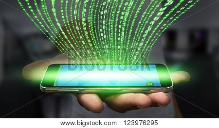Businessman Downloading Software On His Mobile Phone