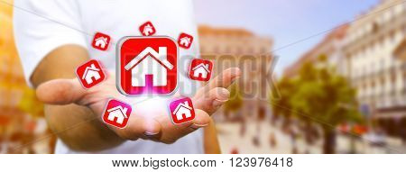 Businessman Using Modern Mobile Phone To Rent A Flat