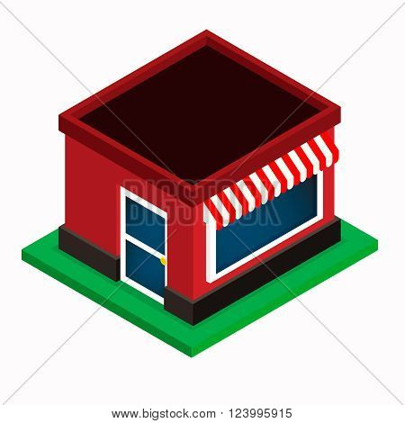 Shop icon isometric building on white background