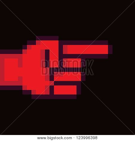 Pixel art red hand with index finger pointing to the right
